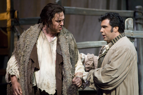 Jordan Bisch (Angelotti), Carlo Ventre (Cavaradossi), Tosca, Giacomo Puccini. San Francisco Opera, 2008-09. Photographer: Terrence McCarthy/San Francisco Opera.