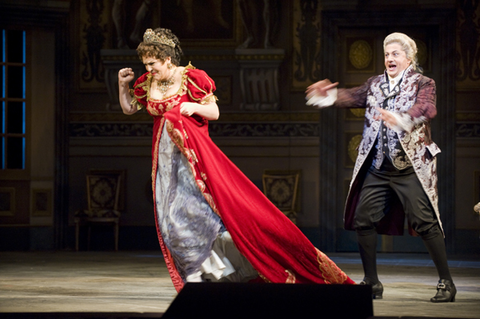 Adrianne Pieczonka (Tosca), Lado Ataneli (Baron Scarpia), Tosca, Giacomo Puccini. San Francisco Opera, 2008-09. Photographer: Terrence McCarthy/San Francisco Opera.