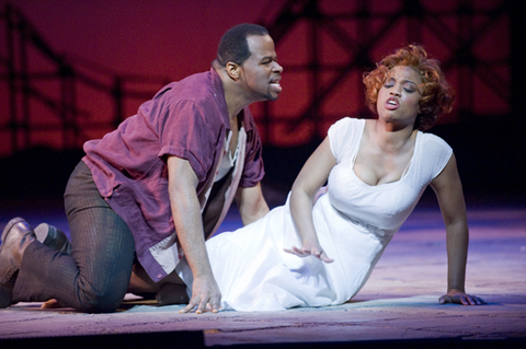 Lester Lynch (Crown), Laquita Mitchell (Bess), Porgy and Bess, The Gershwins. San Francisco Opera, 2008-09. Photographer: Terrence McCarthy/San Francisco Opera.