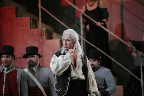 Dmitri Hvorostovsky (Count di Luna), Chorus, Il Trovatore, Guiseppe Verdi. San Francisco Opera, 2009-10. Photographer: Cory Weaver/San Francisco Opera.