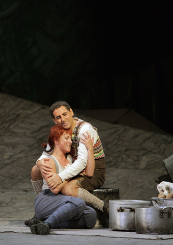 Diana Damrau (Marie), Juan Diego Flórez (Tonio), La Fille du Régiment, Gaetano Donizetti. San Francisco Opera, 2009-10. Photographer: Cory Weaver/San Francisco Opera.