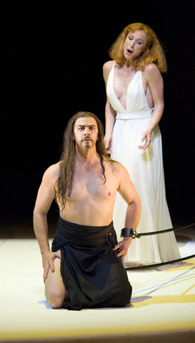 Greer Grimsley (Jokanaan), Nadja Michael (Salome), Salome, Richard Strauss. San Francisco Opera, 2009-10. Photographer: Terrence McCarthy/San Francisco Opera.