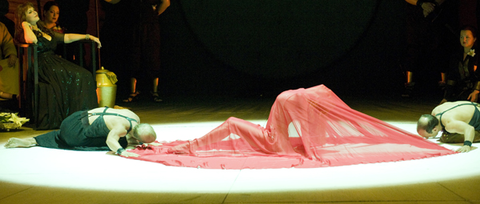 Irina Mishura (Herodias), Nadja Michael (Salome), Ensemble, Salome, Richard Strauss. San Francisco Opera, 2009-10. Photographer: Terrence McCarthy/San Francisco Opera.