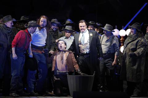 Roberto Frontali (Sheriff Rance), Bojan Knežević (José Castro), La Fanciulla del West, Giacomo Puccini. San Francisco Opera, 2009-10. Photographer: Cory Weaver/San Francisco Opera.