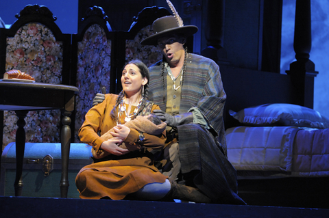 Jeremy Millner (Billy Jackrabbit), Maya Lahyani (Wowkle), La Fanciulla del West, Giacomo Puccini. San Francisco Opera, 2009-10. Photographer: Kevin Berne/San Francisco Opera.