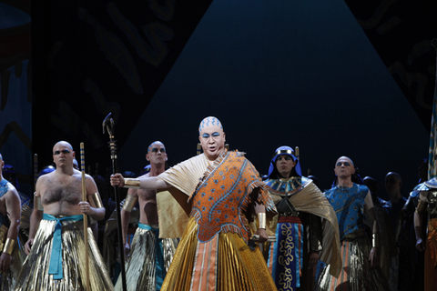 Hao Jiang Tian (Ramfis), Chorus, Aida, Giuseppe Verdi. San Francisco Opera, 2010-11. Photographer: Cory Weaver/San Francisco Opera.