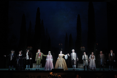 Greg Fedderly (Don Basilio), Catherine Cook (Marcellina), Dale Travis (Dr. Bartolo), Luca Pisaroni (Figaro), Danielle de Niese (Susanna), Ellie Dehn (Countess Almaviva), Lucas Meachem (Count Almaviva), Michèle Losier (Cherubino), Bojan Knežević (Antonio), Robert MacNeil (Don Curzio), Le Nozze di Figaro, Wolfgang Amadeus Mozart. San Francisco Opera, 2010-11. Photographer: Cory Weaver/San Francisco Opera.