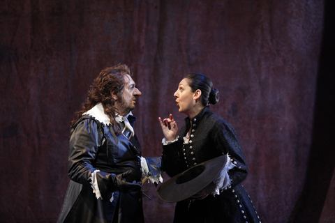 Plácido Domingo (Cyrano de Bergerac), Maya Lahyani (The Duenna),Cyrano de Bergerac, Franco Alfano. San Francisco Opera, 2010-11. Photographer: Cory Weaver/San Francisco Opera.