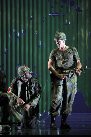 Michael Sumuel (Tom), Thomas Hampson (Rick Rescorla), Heart of a Soldier, Christopher Theofanidis. San Francisco Opera, 2011-12. Photographer: Cory Weaver/San Francisco Opera.