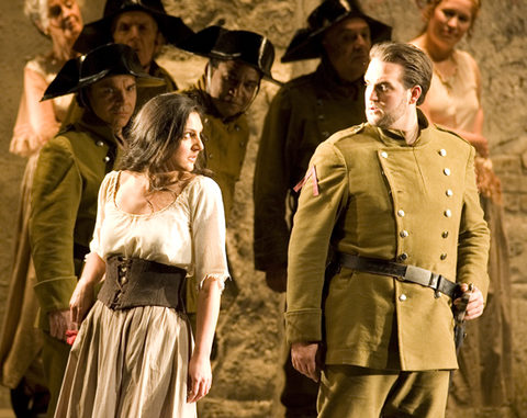 Maya Lahyani (Carmen), Brian Jagde (Don José), Chorus, Carmen for Families, Georges Bizet. San Francisco Opera, 2011-12. Photographer: D. Ross Cameron/San Francisco Opera.