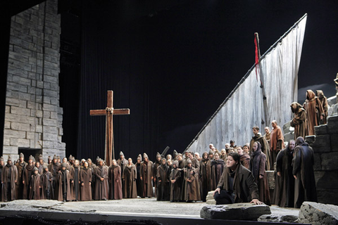 Diego Torre (Foresto), Chorus, Attila, Guiseppe Verdi. San Francisco Opera, 2011-12. Photographer: Cory Weaver/San Francisco Opera.