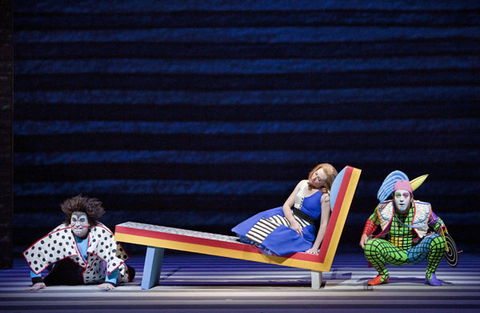 Greg Fedderly (Monostatos), Nathan Gunn (Papageno), Heidi Stober (Pamina), Die Zauberflöte, Wolfgang Amadeus Mozart. San Francisco Opera, 2011-12. Photographer: Cory Weaver/San Francisco Opera.