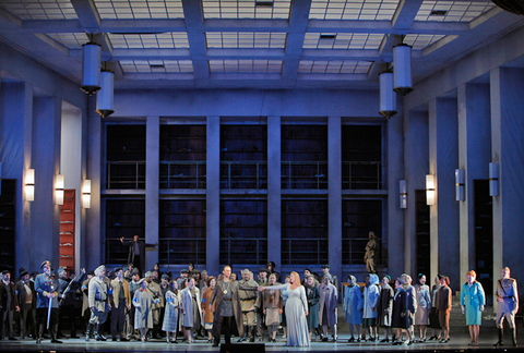 Kristinn Sigmundsson (King Heinrich der Vogler), Brandon Jovanovich (Lohengrin), Camilla Nylund (Elsa von Brabant), Chorus, Lohengrin, Richard Wagner. San Francisco Opera, 2012-13. Photographer: Cory Weaver/San Francisco Opera.