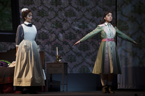 Laura Krumm (Martha Sowerby) and Sarah Shafer (Mary Lennox), The Secret Garden, Nolan Gasser. San Francisco Opera, 2012-13. Photographer: Peter DaSilva/San Francisco Opera.