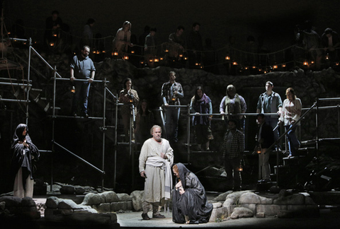 William Burden (Peter), Sasha Cooke (Mary Magdalene), Chorus, The Gospel of Mary Magdalene, Mark Adamo. San Francisco Opera, 2012-13. Photographer: Cory Weaver/San Francisco Opera.