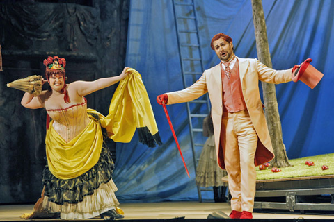 Erin Johnson (Marta), Ildar Abdrazakov (Mefistofele), Mefistofele, Arrigo Boito. San Francisco Opera, 2013-14. Photographer: Cory Weaver/San Francisco Opera.