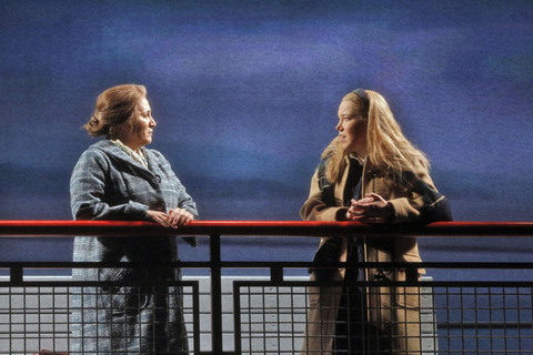 Patricia Racette (Dolores Claiborne), Susannah Biller (Selena St. George), Dolores Claiborne, Tobias Picker. San Francisco Opera, 2013-14. Photographer: Cory Weaver/San Francisco Opera.