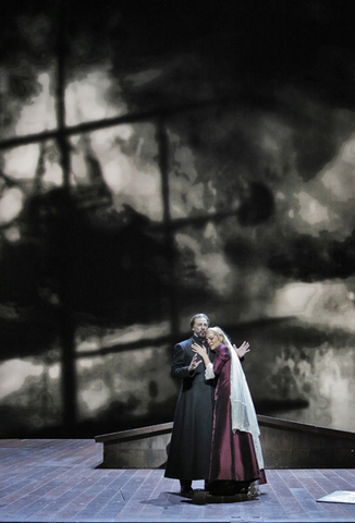 Greer Grimsley (The Dutchman), Lise Lindstrom (Senta), Der Fliegende Holländer, Richard Wagner. San Francisco Opera, 2013-14. Photographer: Cory Weaver/San Francisco Opera.