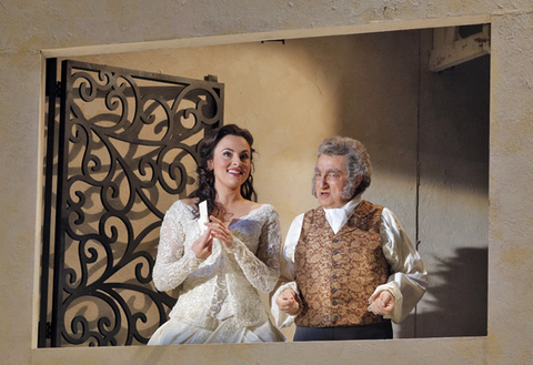 Isabel Leonard (Rosina), Alessandro Corbelli (Dr. Bartolo), Il Barbiere di Siviglia, Gioachino Rossini. San Francisco Opera, 2013-14. Photographer: Cory Weaver/San Francisco Opera.