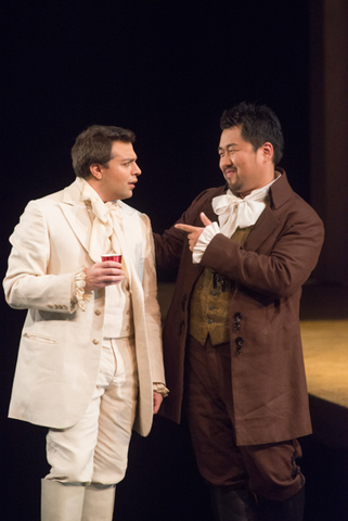 Matthew Grills (Count Almaviva), Joo Won Kang (Figaro), The Barber of Seville for Families, Gioachino Rossini. San Francisco Opera, 2013-14. Photographer: Kristen Loken/San Francisco Opera.