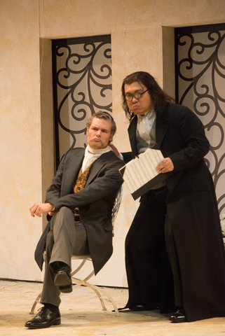 Philippe Sly (Doctor Bartolo) and Ao Li (Don Basilio), The Barber of Seville for Families, Gioachino Rossini. San Francisco Opera, 2013-14. Photographer: Kristen Loken/San Francisco Opera.