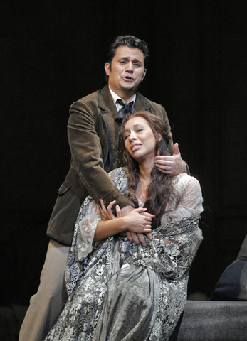 Saimir Pirgu (Alfredo Germont), Nicole Cabell (Violetta Valéry), La Traviata, Giuseppe Verdi. San Francisco Opera, 2013-14. Photographer: Cory Weaver/San Francisco Opera.