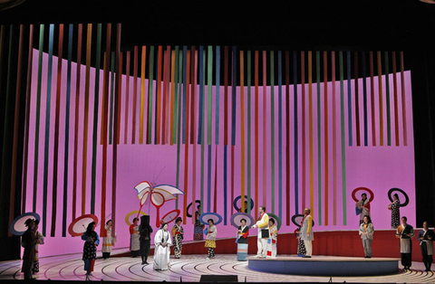 Patricia Racette (Cio-Cio-San), Brian Jagde (Pinkerton), Chorus, Madama Butterfly, Giacomo Puccini. San Francisco Opera, 2013-14. Photographer: Cory Weaver/San Francisco Opera.