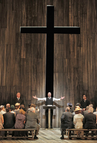 Raymond Aceto (Reverend Olin Blitch), Chorus, Susannah, Carlisle Floyd. San Francisco Opera, 2014-15. Photographer: Cory Weaver/San Francisco Opera.