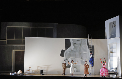 Anthony Roth Costanzo (Armindo), Danielle de Niese (Partenope), Daniela Mack (Rosmira/Eurimene), David Daniels (Arsace), Philippe Sly (Ormonte), Partenope, George Frideric Handel. San Francisco, 2014-15. Photographer: Cory Weaver/San Francisco Opera.