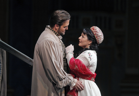 Brian Jagde (Cavaradossi), Lianna Haroutounian (Tosca), Tosca, Giacomo Puccinni. San Francisco Opera, 2014-15. Photographer: Cory Weaver/San Francisco Opera.