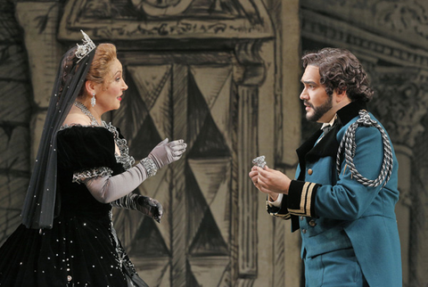 Karine Deshayes (Cenerentola), René Barbera (Ramiro), La Cenerentola, Gioachino Rossini. San Francisco Opera, 2014-15. Photographer: Cory Weaver/San Francisco Opera.