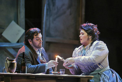 Giorgio Berrugi (Rodolfo), Leah Crocetto (Mimì), La Bohème, Giacomo Puccini. San Francisco Opera, 2014-15. Photographer: Cory Weaver/San Francisco Opera.