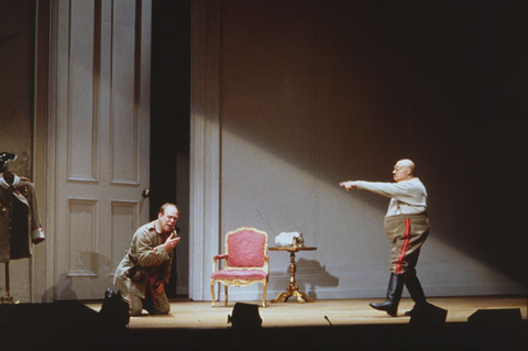 Alan Held (Wozzeck), Kenneth Riegel (Captain), Wozzeck, Alban Berg. San Francisco Opera, 1999-2000. Photographer: Ken Friedman/San Francisco Opera.