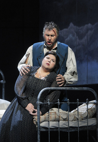 Vitaliy Bilyy (Miller), Leah Crocetto (Luisa Miller), Luisa Miller, Giuseppe Verdi. San Francisco Opera, 2015-16. Photographer: Cory Weaver/San Francisco Opera.