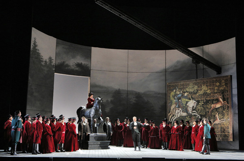 Andrea Silvestrelli (Wurm), Ekaterina Semenchuk (Federica), Daniel Sumegi (Walter), Michael Fabiano (Rodolfo), Luisa Miller, Giuseppe Verdi. San Francisco Opera, 2015-16. Photographer: Cory Weaver/San Francisco Opera.