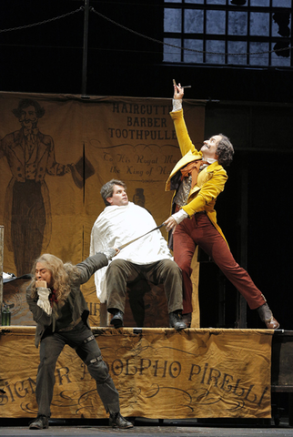 Matthew Grills (Tobias Ragg), Supernumerary, David Curry (Adolfo Pirelli), Sweeney Todd, Stephen Sondheim. San Francisco Opera, 2015-16. Photographer: Cory Weaver/San Francisco Opera.