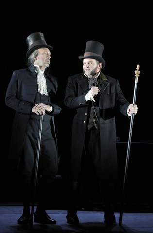 Wayne Tigges (Judge Turpin), AJ Glueckert (Beadle Bamford), Sweeney Todd, Stephen Sondheim. San Francisco Opera, 2015-16. Photographer: Cory Weaver/San Francisco Opera.