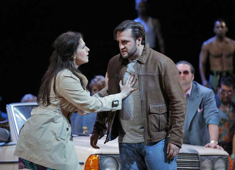 Ellie Dehn (Micaëla), Brian Jagde (Don José), Chorus, Carmen, Georges Bizet. San Francisco Opera, 2015-16. Photographer: Cory Weaver/San Francisco Opera.