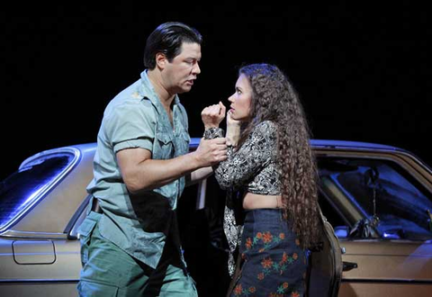 Adam Diegel (Don José), Ginger Costa-Jackson (Carmen), Carmen, Georges Bizet. San Francisco Opera, 2015-16. Photographer: Cory Weaver/San Francisco Opera.