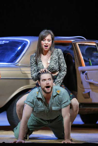 Irene Roberts (Carmen), Brad Walker (Zuniga), Carmen, Georges Bizet. San Francisco Opera, 2015-16. Photographer: Cory Weaver/San Francisco Opera.