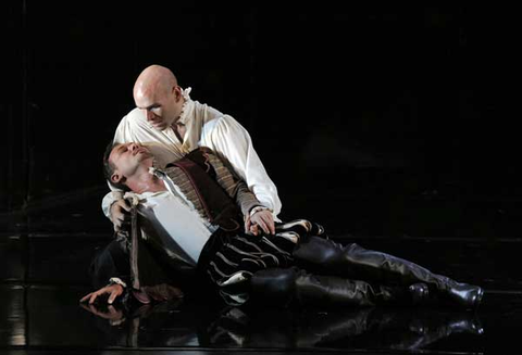 Michael Fabiano (Don Carlo), Mariusz Kwiecień (Rodrigo), Don Carlo, Giuseppe Verdi. San Francisco Opera, 2015-16. Photographer: Cory Weaver/San Francisco Opera.