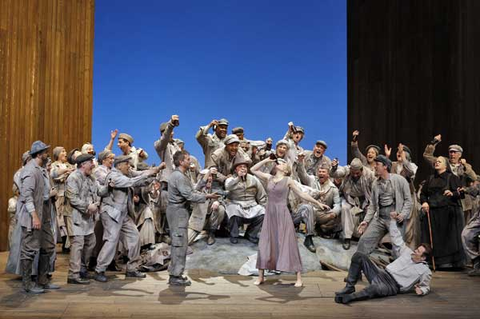 Malin Byström (Jenůfa), Chorus, Jenůfa, Leoš Janáček. San Francisco Opera, 2015-16. Photographer: Cory Weaver/San Francisco Opera.