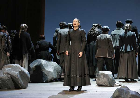 Malin Byström (Jenůfa), Chorus, Jenůfa, Leoš Janáček. San Francisco Opera, 2015-16. Photographer: Cory Weaver/San Francisco Opera.