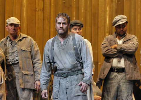 William Burden (Laca Klemeň), Chorus, Jenůfa, Leoš Janáček. San Francisco Opera, 2015-16. Photographer: Cory Weaver/San Francisco Opera.