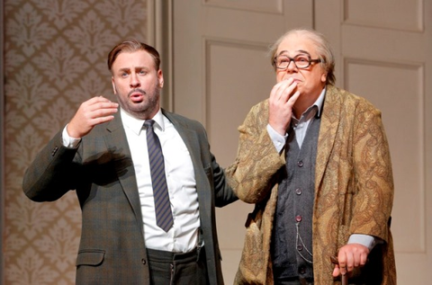 Lucas Meachem (Dr. Malatesta), Maurizio Muraro (Don Pasquale), Don Pasquale, Gaetano Donizetti. San Francisco Opera, 2016-17. Photographer: Cory Weaver/San Francisco Opera.