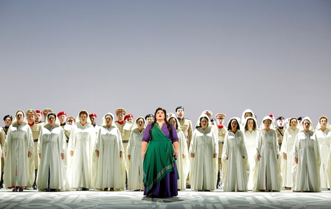 Leah Crocetto (Aida), Chorus, Aida, Giuseppe Verdi. San Francisco Opera, 2016-17. Photographer: Cory Weaver/San Francisco Opera.