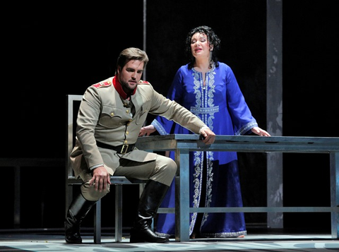 Brian Jagde (Radames), Ekaterina Semenchuk (Amneris), Aida, Giuseppe Verdi. San Francisco Opera, 2016-17. Photographer: Cory Weaver/San Francisco Opera.