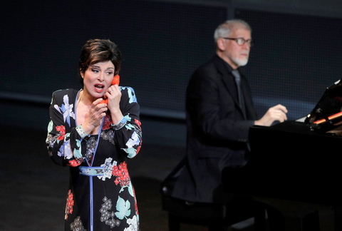 Anna Caterina Antonacci (the woman), Donald Sulzen (piano), La Voix humaine, Francis Poulenc. SF Opera Lab, 2017. Photographer: Cory Weaver/San Francisco Opera.