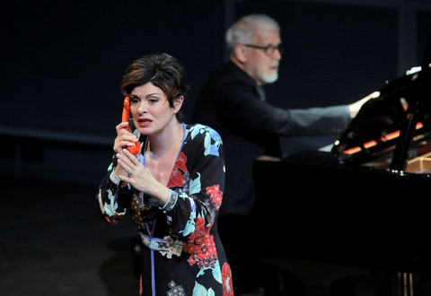 Anna Caterina Antonacci (the woman), Donald Sulzen (piano), La Voix humaine, Francis Poulenc. SF Opera Lab, 2017. Photographer: Cory Weaver/San Francisco Opera.