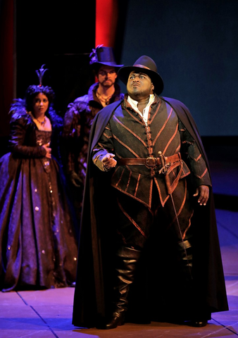 Reginald Smith, Jr. (Count Monterone), Chorus, Rigoletto, Giuseppe Verdi. San Francisco Opera, 2016-17. Photographer: Cory Weaver/San Francisco Opera.